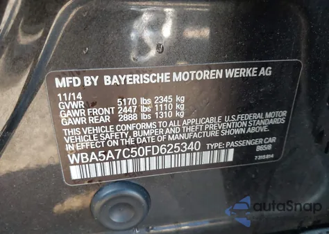 2015 BMW 528I xDrive z USA, uszkodzony, nr VIN WBA5A7C50FD625340